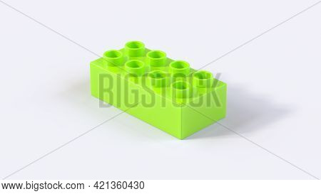 Lime Green Plastic Toy Block On A White Background. 3d Render With A Work Path