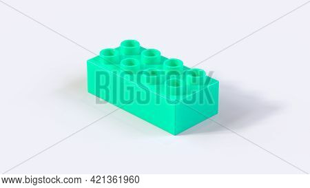 Azure Plastic Toy Brick On A White Background. 3d Illustration With A Work Path