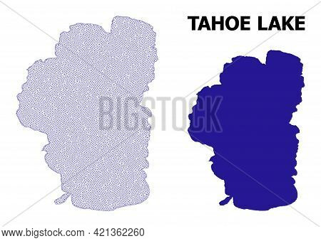 Polygonal Mesh Map Of Tahoe Lake In High Detail Resolution. Mesh Lines, Triangles And Points Form Ma