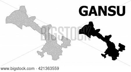 Polygonal Mesh Map Of Gansu Province In High Resolution. Mesh Lines, Triangles And Dots Form Map Of 