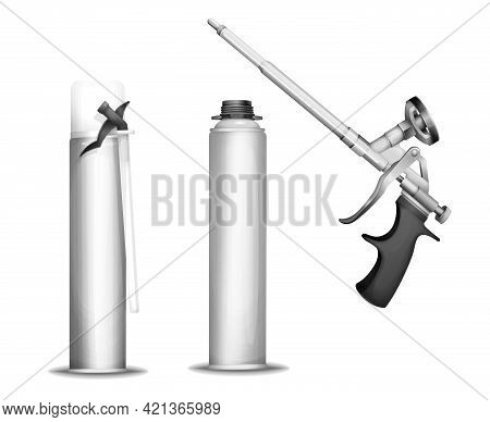 Construction Foam Bottle Vector Illustration Of 3d Pu Foam Sprayer Gun Or Pistol And Metallic Contai