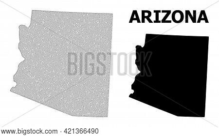 Polygonal Mesh Map Of Arizona State In High Detail Resolution. Mesh Lines, Triangles And Dots Form M