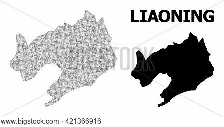 Polygonal Mesh Map Of Liaoning Province In High Resolution. Mesh Lines, Triangles And Dots Form Map 