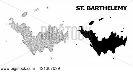 Polygonal Mesh Map Of Saint Barthelemy In High Detail Resolution. Mesh Lines, Triangles And Points F