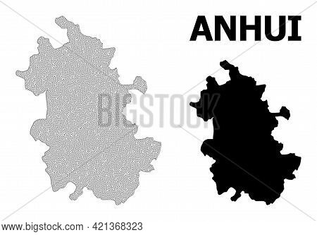 Polygonal Mesh Map Of Anhui Province In High Detail Resolution. Mesh Lines, Triangles And Dots Form 