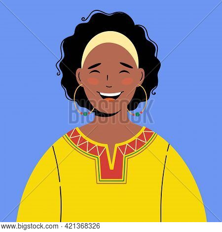 African American Pretty Girl. Illustration Of Black Woman With Afro Hairstyle. Great For Avatars. Ve