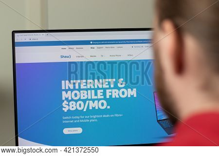New York, Usa - 1 May 2021: Shaw Communications Shaw.ca Company Website With Logo On Screen, Illustr