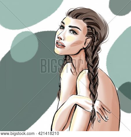 Ashion Illustration Portrait Of A Girl With Pigtails On An Abstract Background Illustration