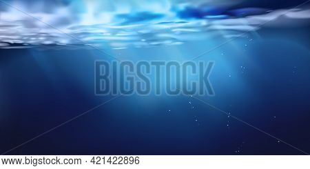 Sea Or Ocean Surface Seen From Underwater, Background. Surface Seen From Under Water. Rays Of Light,