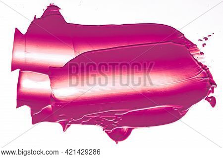 Purple Beauty Cosmetic Texture Isolated On White Background, Smudged Makeup Emulsion Cream Smear Or 