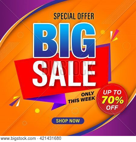 Big Sale Banner Template Modern Design. Special Offer Up To 70% Off With Orange Gradient Color Backg