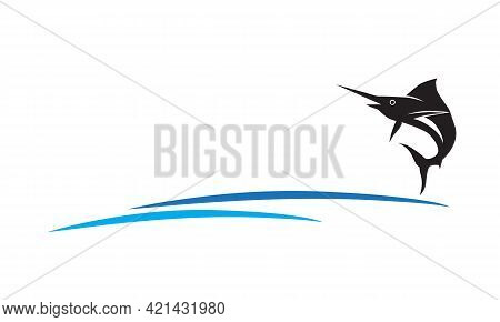 Vector Of Swordfish Jump Logo With Wave In The Ocean Template