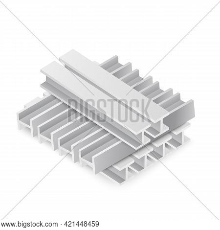 Pile Of Construction Steel Beams Realistic Vector Illustration Isolated.