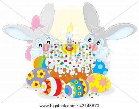 Easter cake and eggs