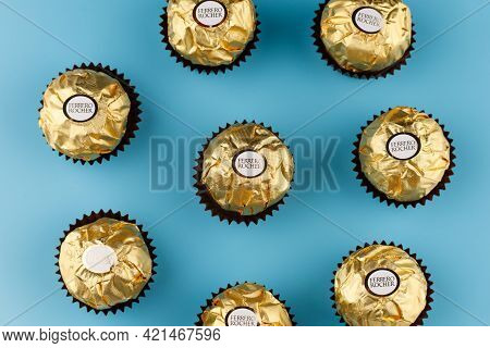 Lviv, Ukraine - May 13, 2021: Ferrero Rocher Chocolates And Sweets