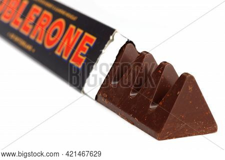 Lviv, Ukraine - May 13, 2021: Tobleron Swiss Dark Chocolate