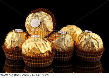 Lviv, Ukraine - May 13, 2021: Ferrero Rocher Chocolates And Sweets