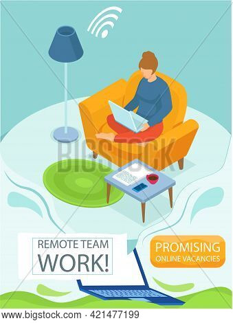 Remote Team Work, Online Meeting Workspace. Businesswoman, Freelan Er Works From Home With Computer.