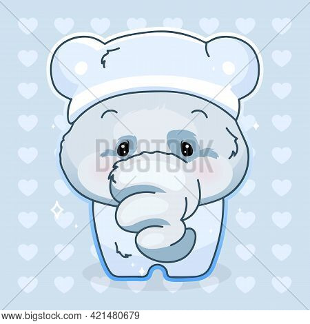 Cute Elephant Kawaii Cartoon Vector Character. Adorable And Funny Animal In Pajamas Isolated Sticker