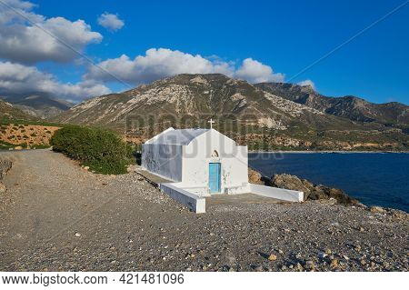 A Abandoned Calm Chapel At The Mediterranean Sea In Front Of Beautiful Scenic Landscape And Wonderfu