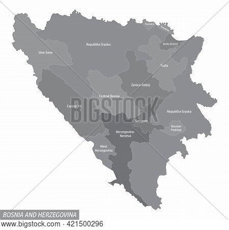 Bosnia And Herzegovina Administrative Map Isolated On White Background