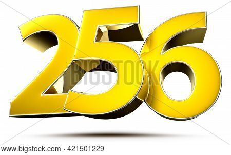 256 Gold 3D Illustration On White Background With Clipping Path.