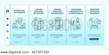 Organizational Culture Benefits Onboarding Vector Template. Responsive Mobile Website With Icons. We