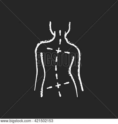 Uneven Hips And Shoulders Chalk White Icon On Black Background. Abnormal Curve In Spine. Worsening S