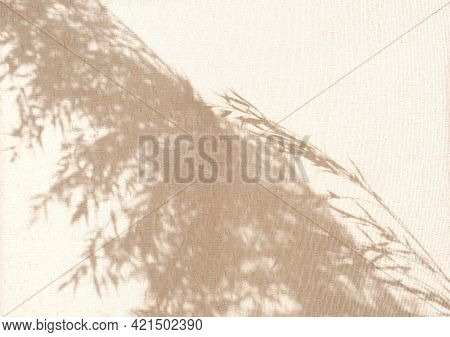 Light And Shadow Sunset On Old Retro Beige Fabric Texture.  Vintage Textile Background. Abstract Bac