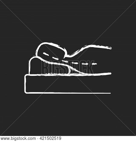 Sleeping With Head Elevated Chalk White Icon On Black Background. Worsening Chronic Neck Pain And St