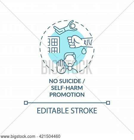 No Suicide And Self-harm Promotion Concept Icon. Social Media Safety Idea Thin Line Illustration. Fi