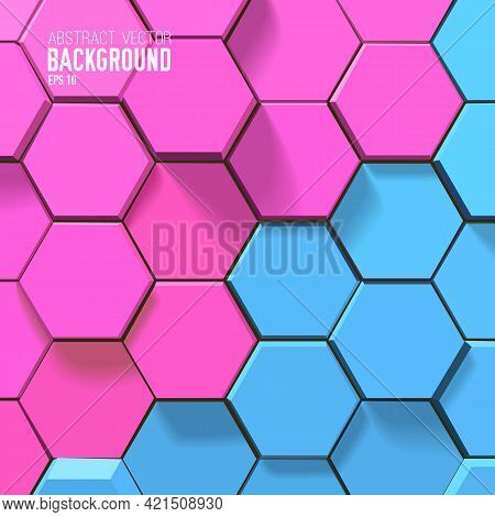 Sceince Geometric Background With Pink And Blue 3d Hexagons In Mosaic Shape Vector Illustration