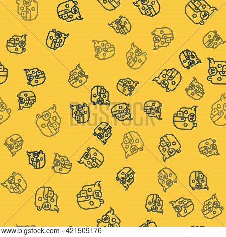 Blue Line Bull And Bear Symbols Of Stock Market Trends Icon Isolated Seamless Pattern On Yellow Back