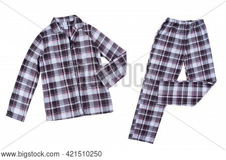 Sleep Wear Pajamas - Shirt And Pants Isolated On White Background. Sleepwear Set