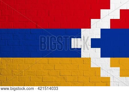 Flag Of Nagorno-karabakh Republic. Brick Wall Texture Of The Flag Of Nagorno-karabakh Republic.