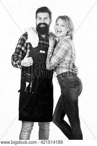 Delicious Grilled Recipes. Backyard Barbecue Party. Couple In Love Getting Ready For Barbecue. Picni