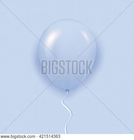 Realistic Balloon With Ribbon. Blue Balloon On Blue Background. Vector Stock