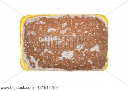 Minced Meat In A Plastic Container Top View.frozen Minced Meat On A White Background.a Piece Of Minc