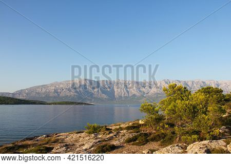 Turquoise Sea Water Of Beach And Mountains, Sumartin, Brac Island, Croatia