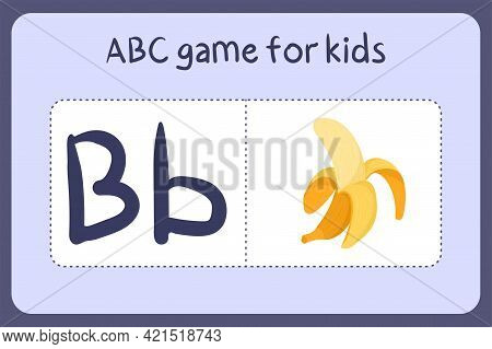 Kid Alphabet Mini Games In Cartoon Style With Letter B - Banana. Vector Illustration For Game Design