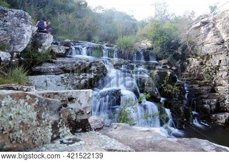 Small Waterfalls That Flow Through The Vegetation Of The Quebrada De Los Cuervos National Park In Tr
