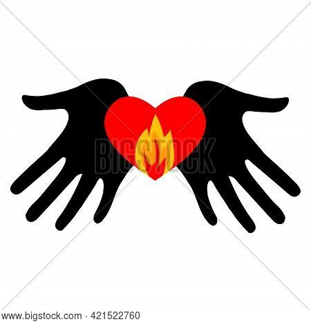 Flame In The Palms Of Your Hands. The Hands Or Palms Are Joined Together By The Flame Of A Sacred Ca