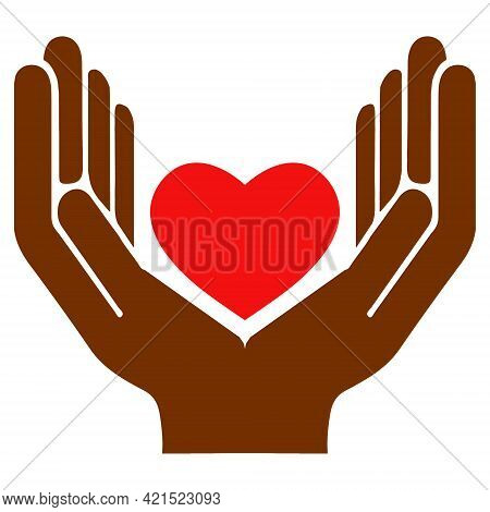 Black Lives Matter. Dark Skinned Male Or Female Holding Heart Shape In Palm. Justice For Black Peopl