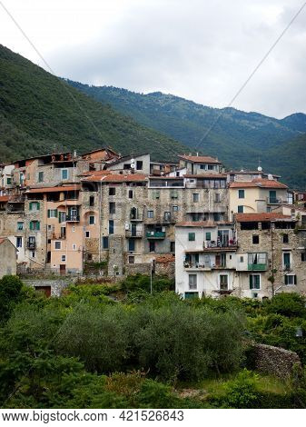 View Of The Rocchetta Nervina Sitano Village Within The Liguria Region - Italy
