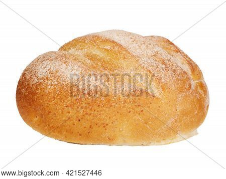 Bread Roll Isolated On White Background Photo. Fresh Wheat Crusty Loaf. Artisan Bakery Product. High