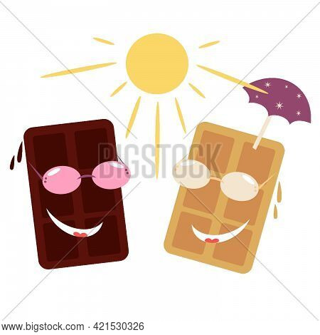 Hot Milk Chocolate. Cheerful Chocolate Bar  Under The Sun. Cartoon Chocolate Bar. Chocolate Bar.