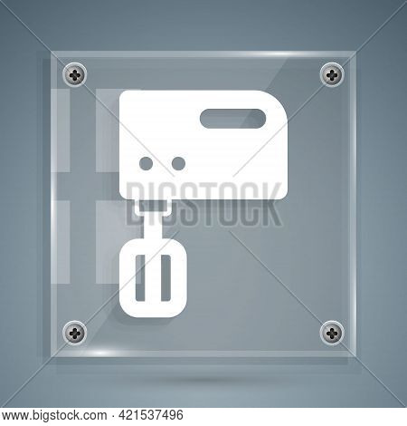 White Electric Mixer Icon Isolated On Grey Background. Kitchen Blender. Square Glass Panels. Vector