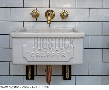 Hebden Bridge, West Yorkshire, United Kingdom - 22 May 2021: Vintage Style Victorian Designed Bathro