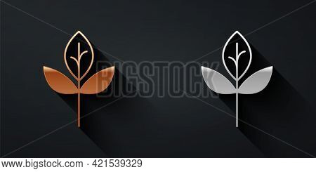 Gold And Silver Leaf Icon Isolated Gold And Silver Background. Leaves Sign. Fresh Natural Product Sy
