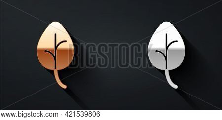 Gold And Silver Leaf Icon Isolated Gold And Silver Background. Leaves Sign. Fresh Natural Product Sy